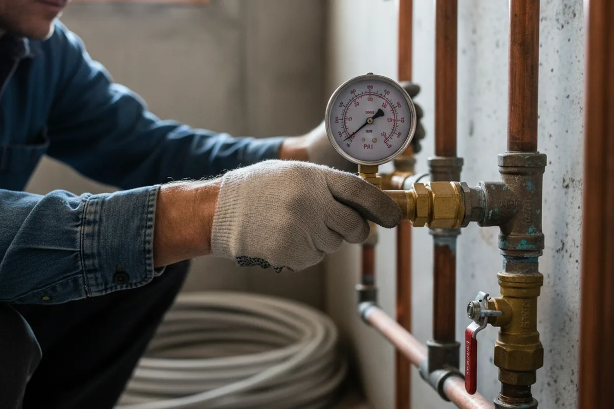 Pressure testing a repaired line during Water Line Repair in Bellaire